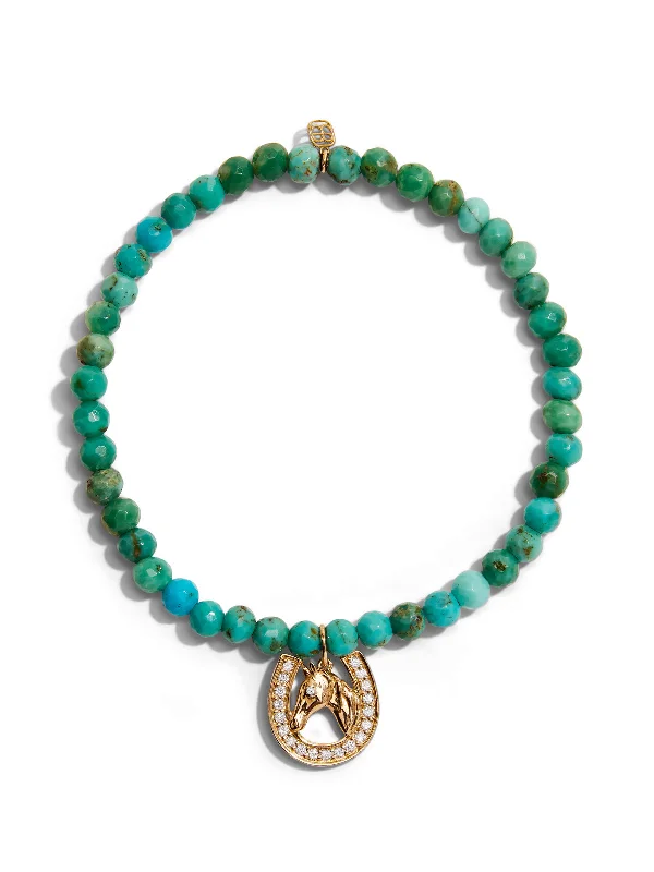 Diamond Horseshoe on Turquoise Beaded Bracelet