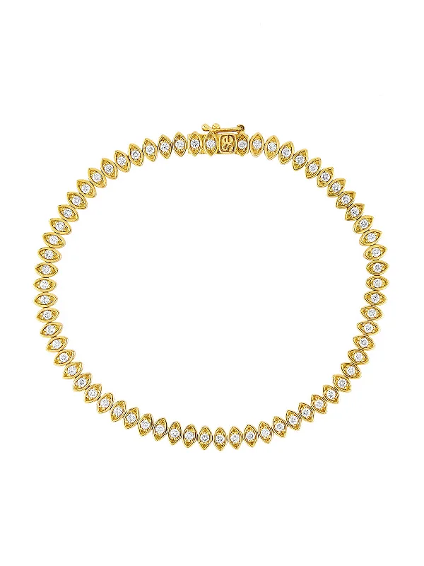 Diamond Marquise Evil Eye Yellow Gold Tennis Bracelet