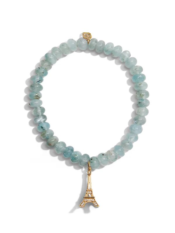 Eiffel Tower on Smooth Aquamarine Beaded Bracelet