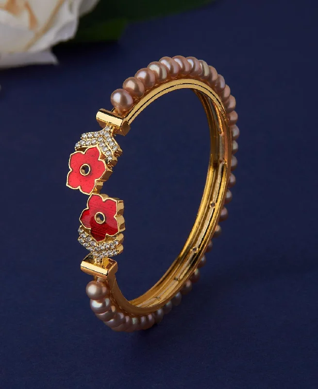 Floral Stone Studded Pearl Bangle