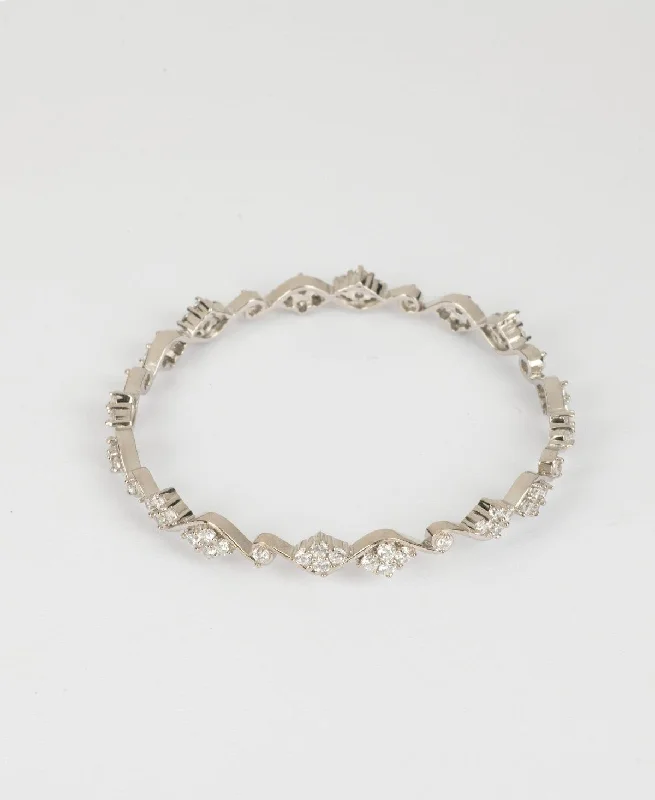 Floral Stone Studded Silver Bangle