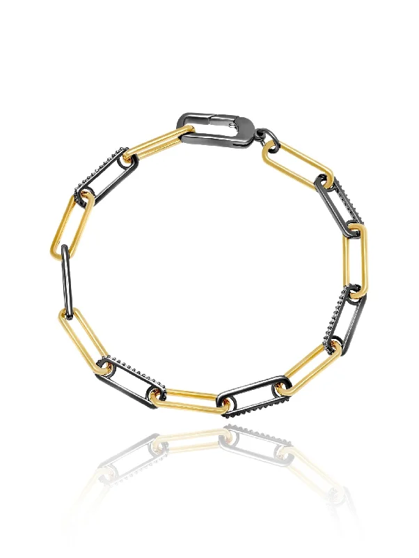 Two Tone Link Pave 7" Bracelet Finished in Black Rhodium and 18kt Yellow Gold  Sale