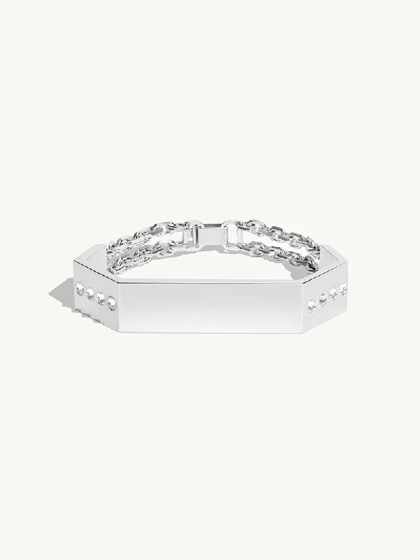 Octavian Brilliant-Cut White Diamond Geometric ID Bracelet In Sterling Silver - Large