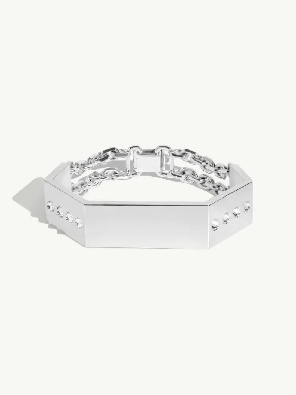 Octavian Brilliant-Cut White Diamond ID Bracelet In Sterling Silver - Small