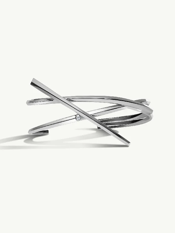 Pythia Serpentine Twist Brilliant-Cut White Diamond Cuff Bracelet in Platinum