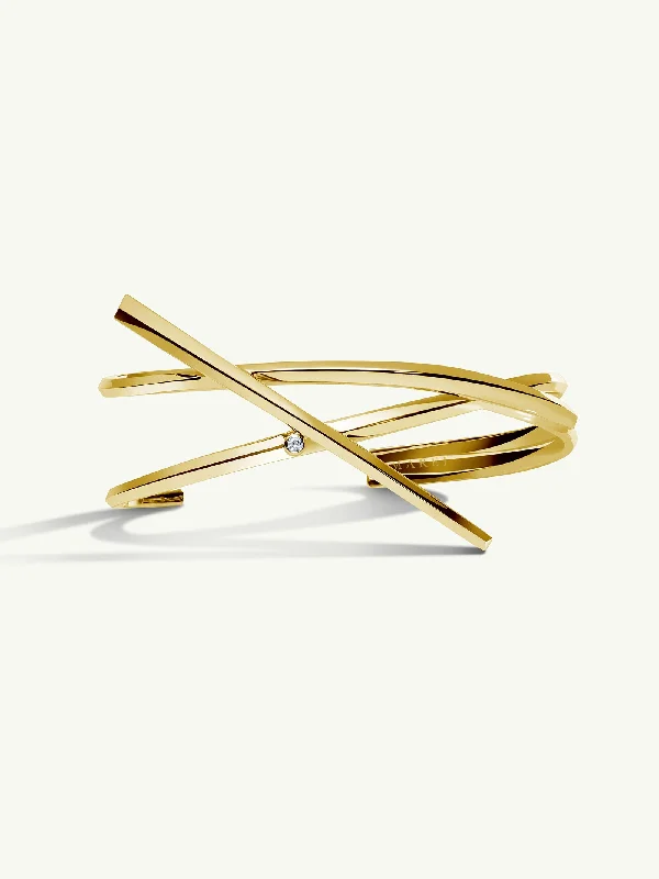 Pythia Serpentine Twist Brilliant-Cut White Diamond Cuff Bracelet In 18K Yellow Gold