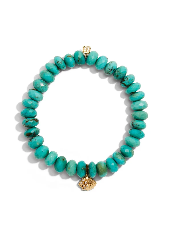 Small Clam Shell on Faceted Turquoise Beaded Bracelet