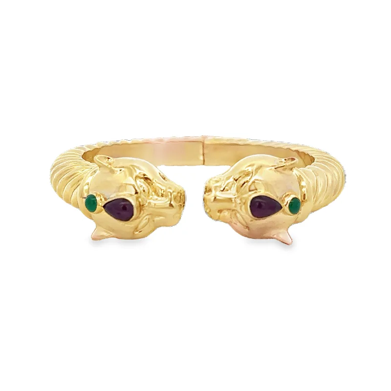 Statement Vintage Tiger Bracelet with Rubies and Emeralds