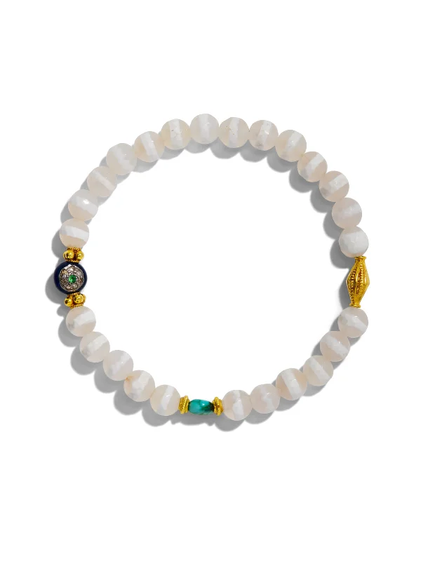 Striped White Agate Evil Eye Beaded Bracelet