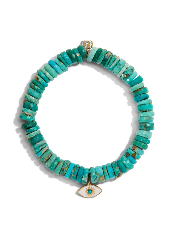 Sunburst Evil Eye on Turquoise Heishi Beaded Bracelet