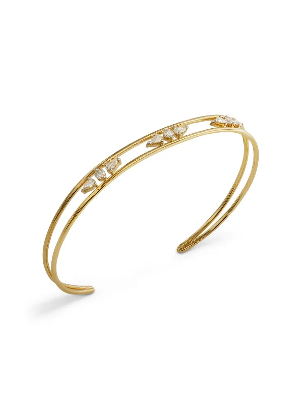 Triple Pear and Round Diamond Yellow Gold Bangle Bracelet