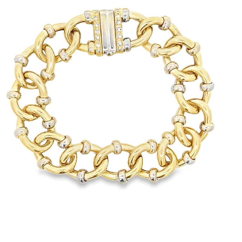 Two Tone Diamond Accented Openwork Link Bracelet in 18k Yellow Gold