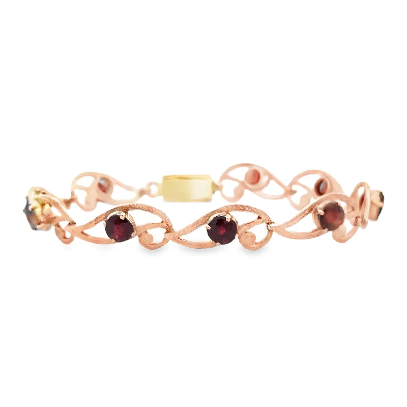 Vintage 1940s Garnet Bracelet in 14k Rose Gold