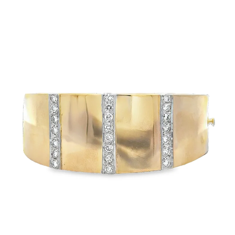 Wide Diamond Accented Bangle Bracelet in Yellow Gold