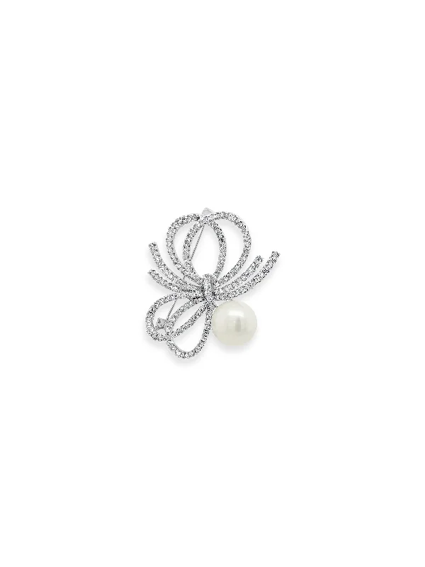 Absolute Crystal & Pearl Brooch, Silver