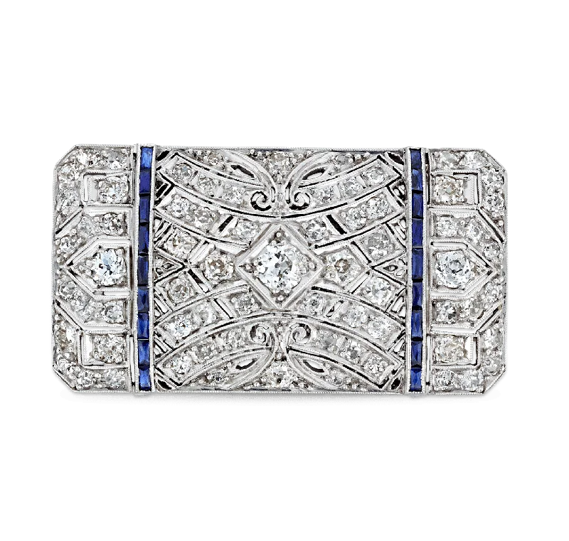 Art Deco Diamond and Sapphire Pendant Brooch