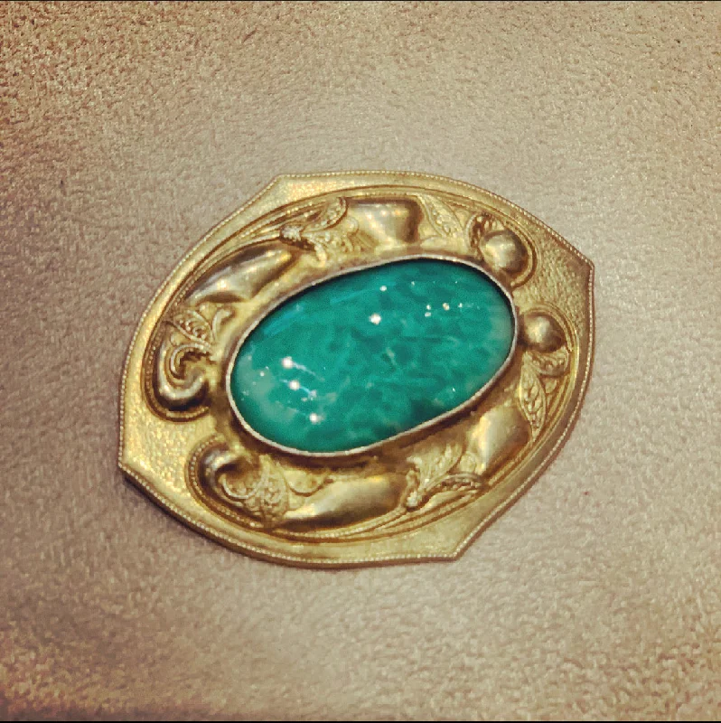 Art Nouveau Jade Green brooch