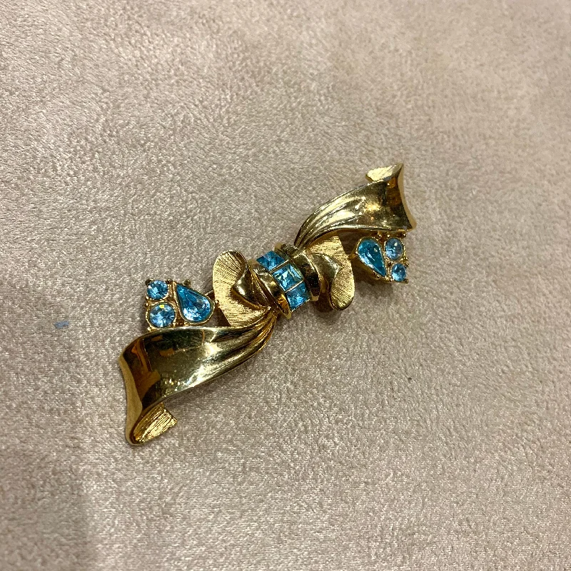 Blue Gold Vintage Bow Brooch by Givenchy Paris Gold Plated