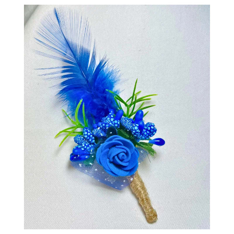 Blue Faux Feather Flower Brooch