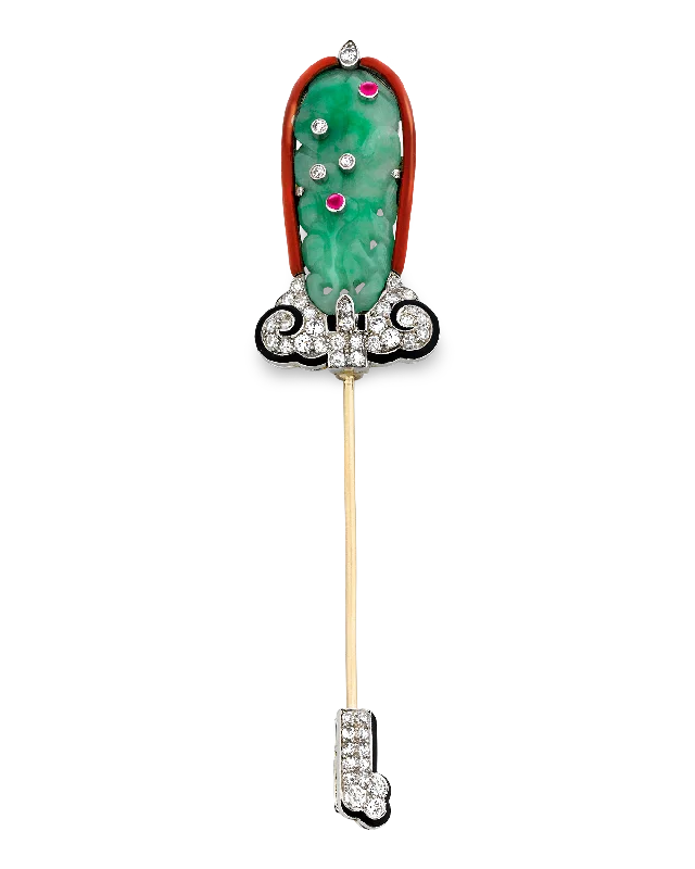 Cartier Art Deco Jade Jabot Pin