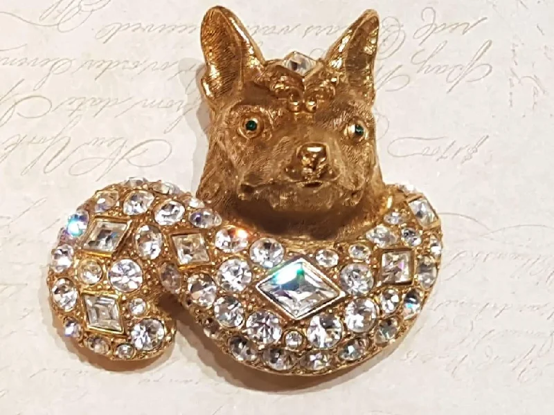 Christian Dior Fox Brooch Vintage Large Gold Crystal Statement