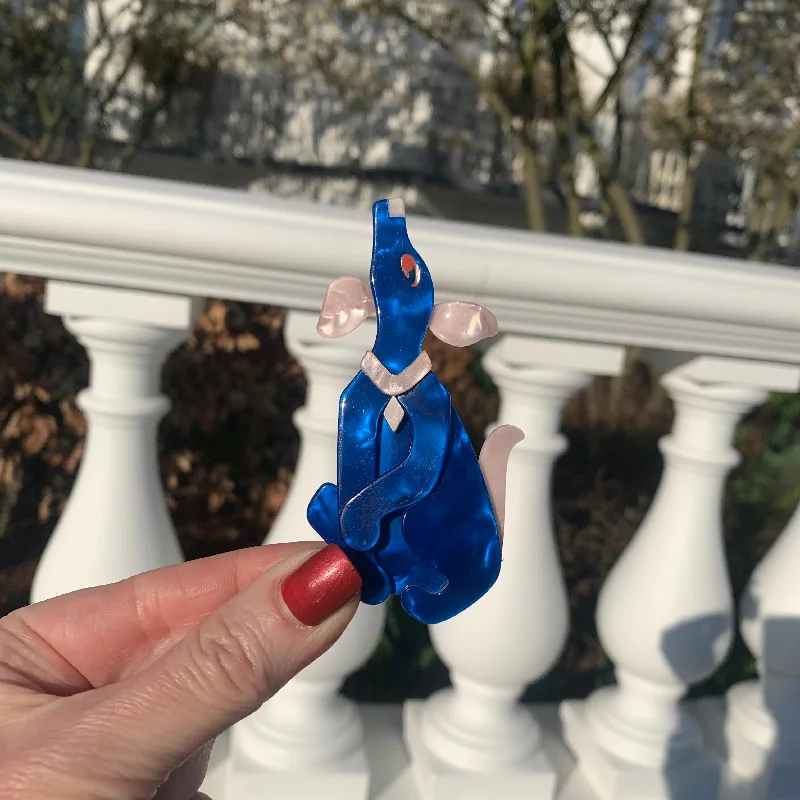 Lea Stein howling dog brooch in blue