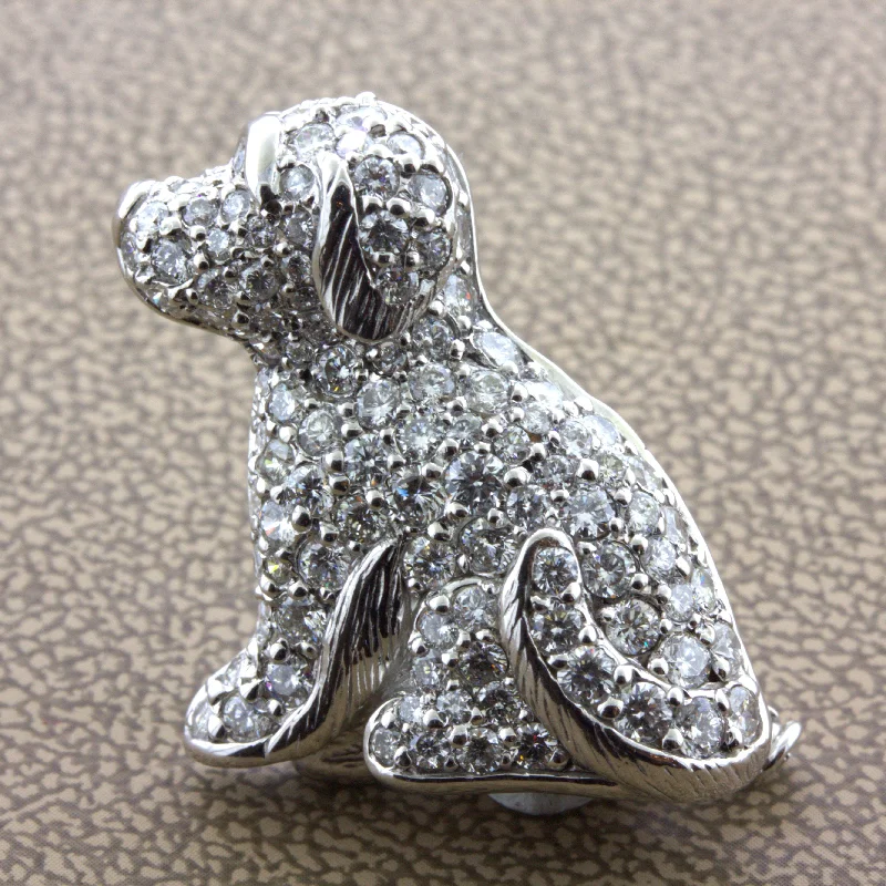 Diamond 18K White Gold Puppy Dog Brooch