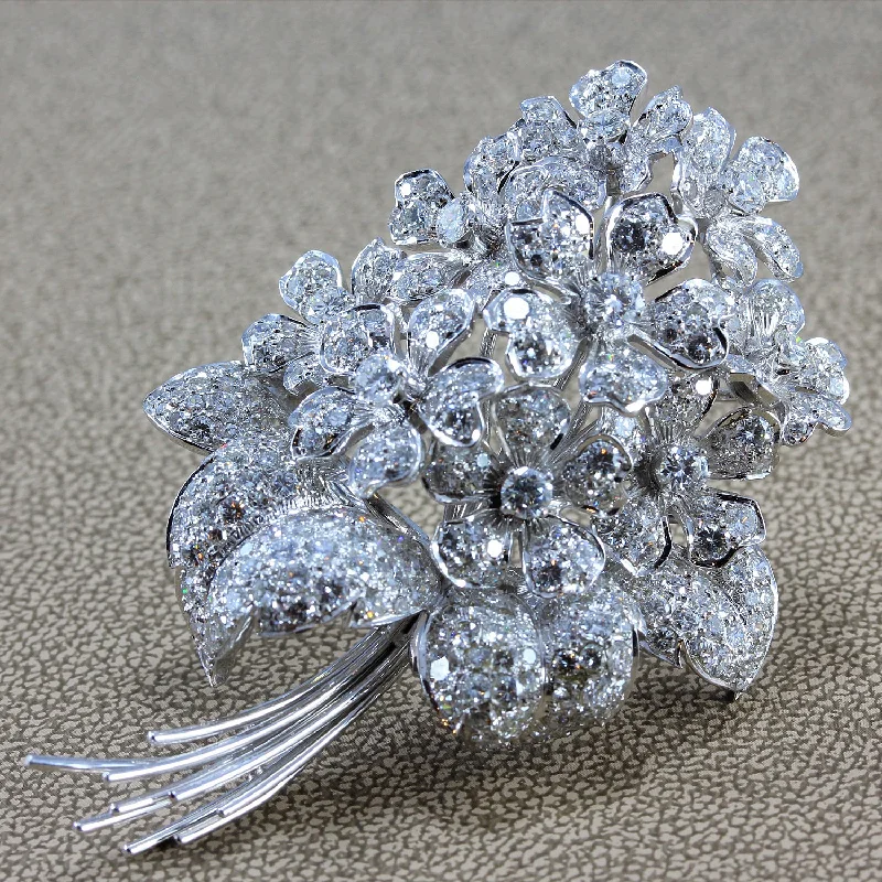 Diamond Gold Flower Bouquet Brooch