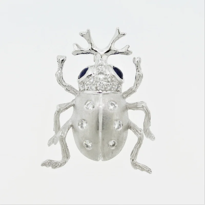 Diamond Sapphire Platinum Beetle Pin Brooch