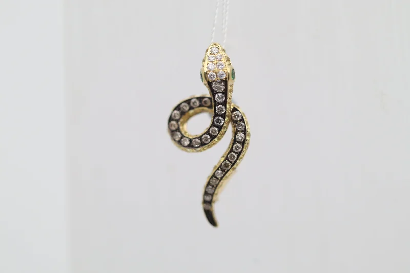 Diamond Sapphire Tsavorite Gold Snake Pendant-Pin