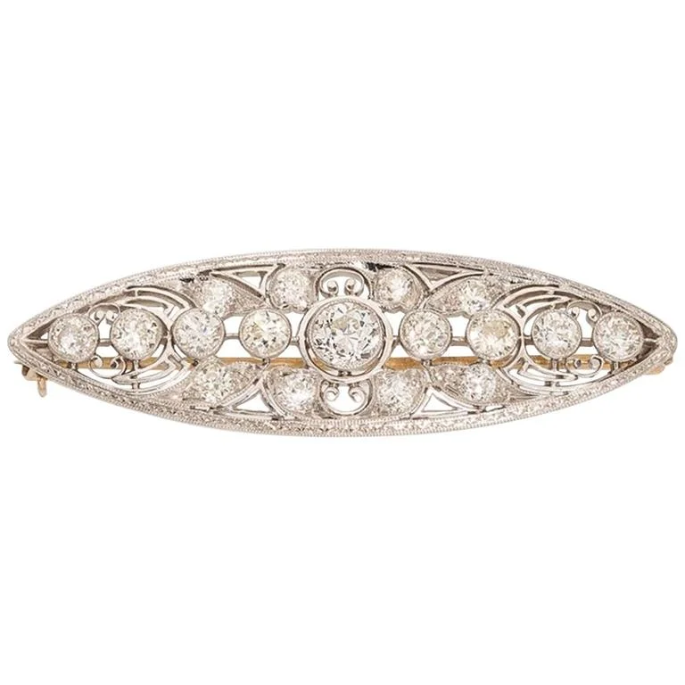 Edwardian Diamond Platinum Navette Brooch