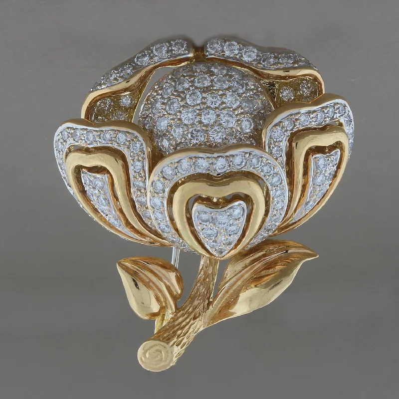 Estate Diamond Gold Flower Brooch