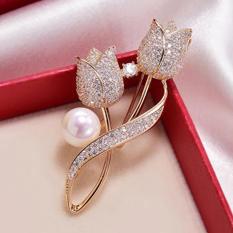 Flower Brooch Anti-glare Suit Brooch Collar Pin Jewelry Brooch Rhinestone Tulip