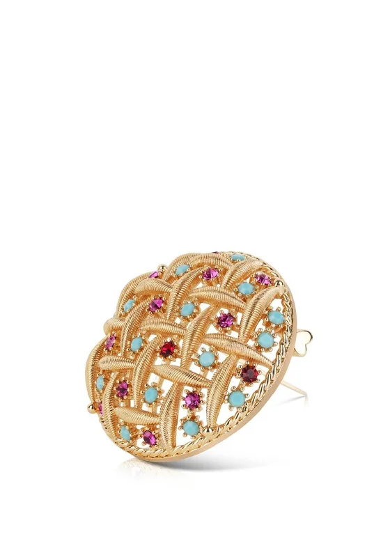 Newbridge Silverware Pink & Turquoise Stone Brooch, Gold