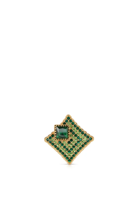 Newbridge Silverware Square Brooch with Green Stones, Gold