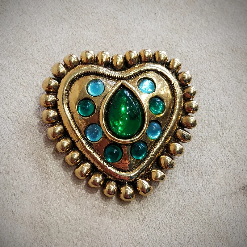 Golden Green Heart Brooch  by Satelite Paris