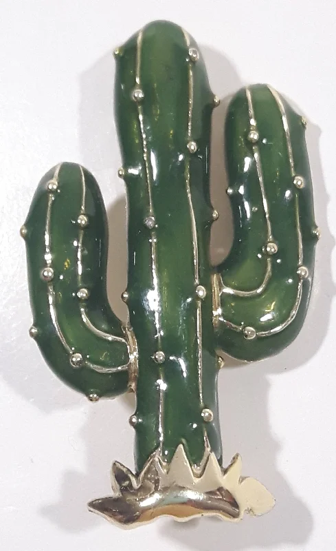 Green Cactus Shaped Enamel Metal Brooch Pin