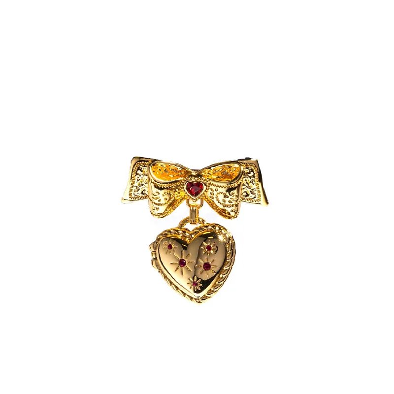 Newbridge Ruby Red Heart Locket Brooch, Gold