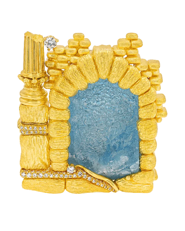 Henry Dunay Aquamarine and Diamond Brooch