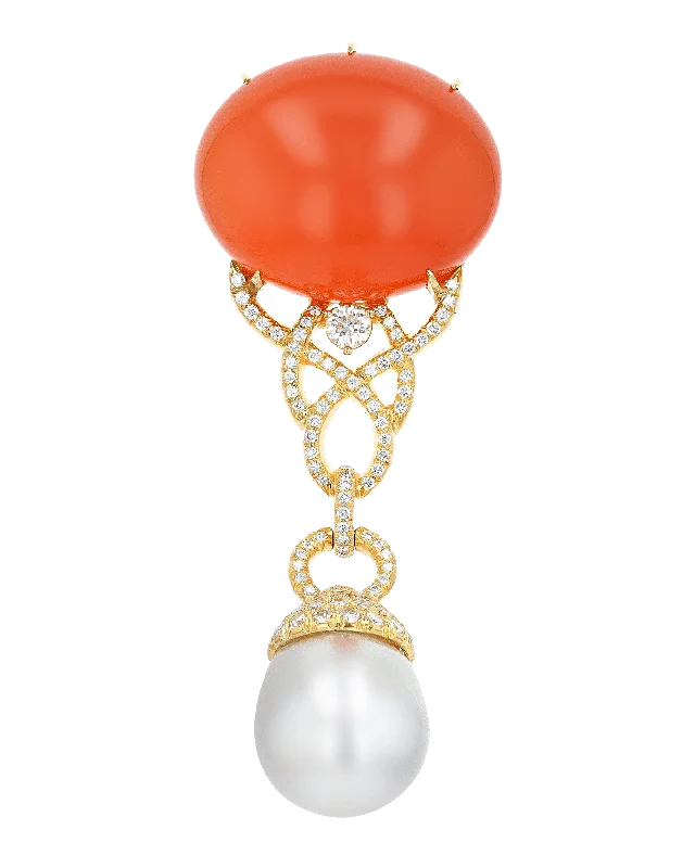 Henry Dunay Orange Moonstone and Diamond Brooch