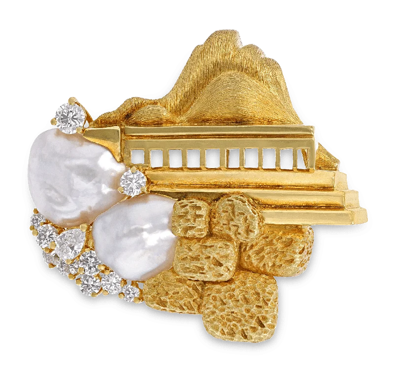 Henry Dunay Pearl and Diamond Sabi Brooch