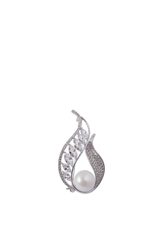 Knight & Day Alma Pearl Brooch, Silver