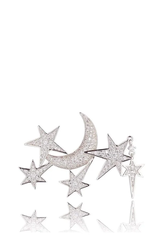 Knight & Day Moon & Stars Brooch, Silver