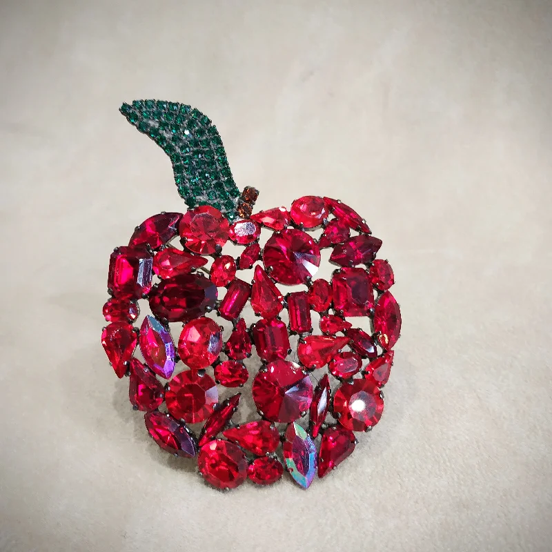 Cristobal Large Red Apple crystal brooch