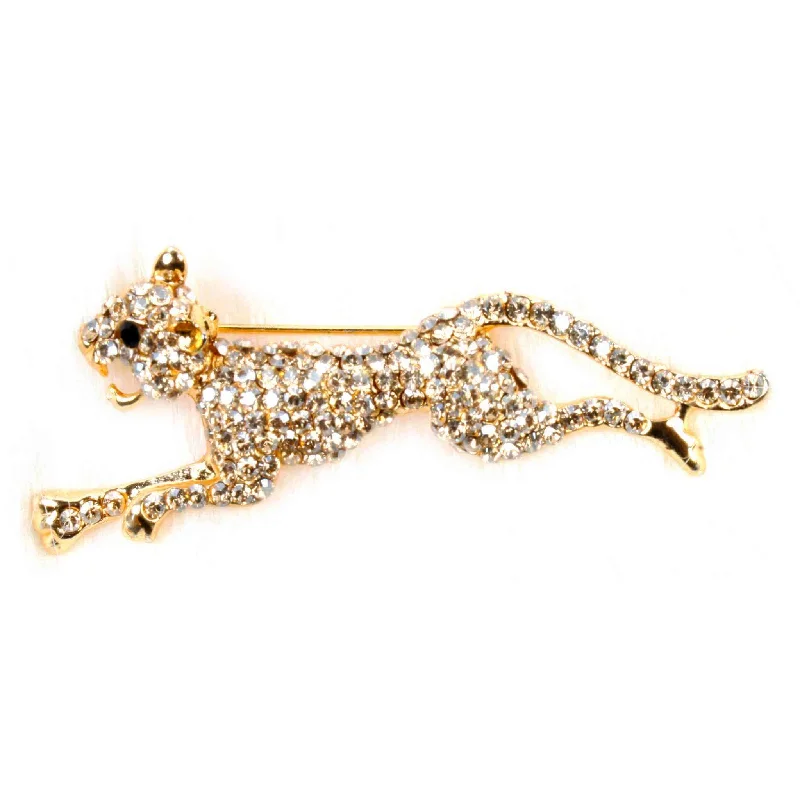 Rhinestone Studded Panther Design Elegant Metal Lapel Pin Brooch for Boys Men, Gift