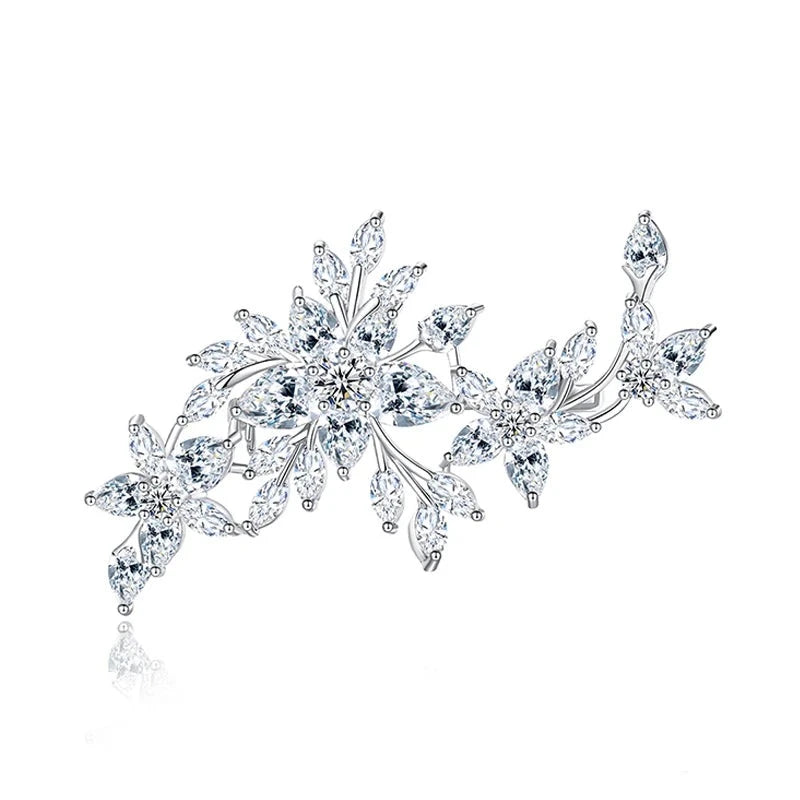 Brooches Zirconia Flower  Stylish Large Luxury Women Wedding Cloth Brooch Clip Pin Bridal Jewellery Anniversary