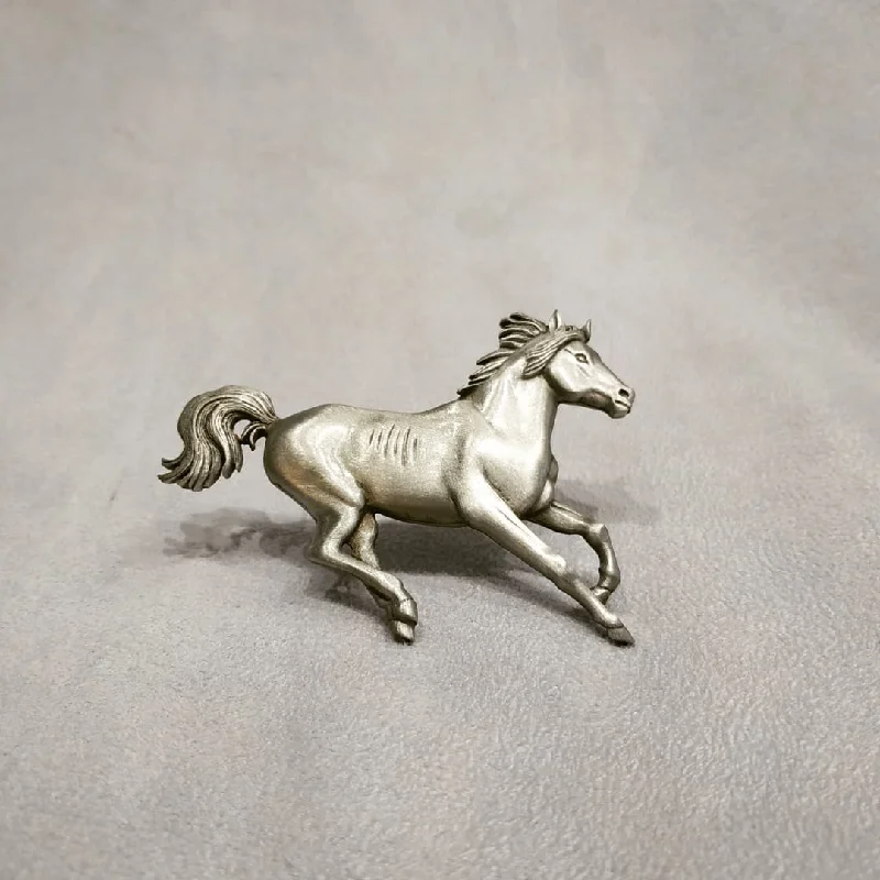 JJ galloping  horse brooch in Pewter