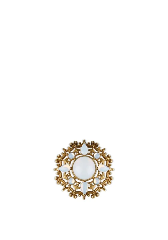 Newbridge Round Brooch with Opal Coloured Stone Settings, Gold