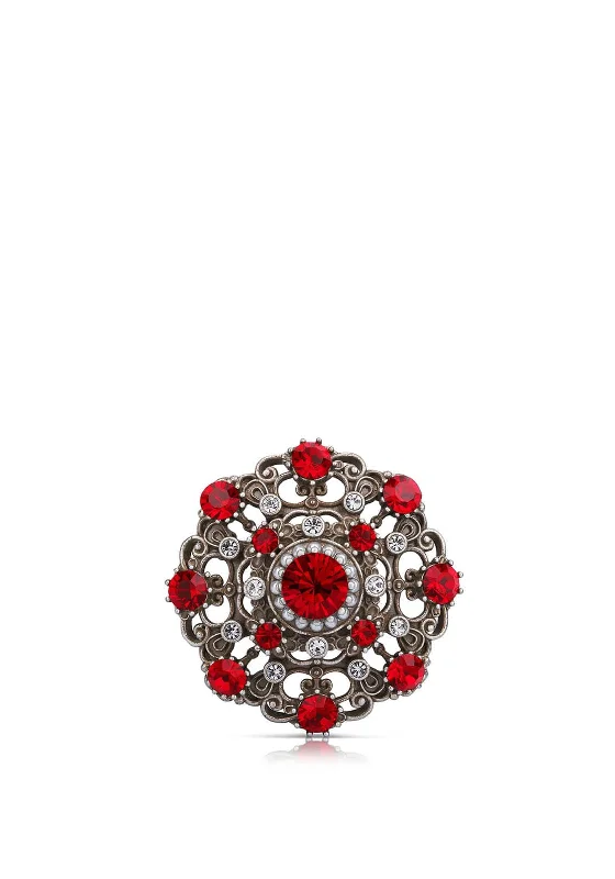 Newbridge Silverware Brooch with Ruby Stones, Antique Silver