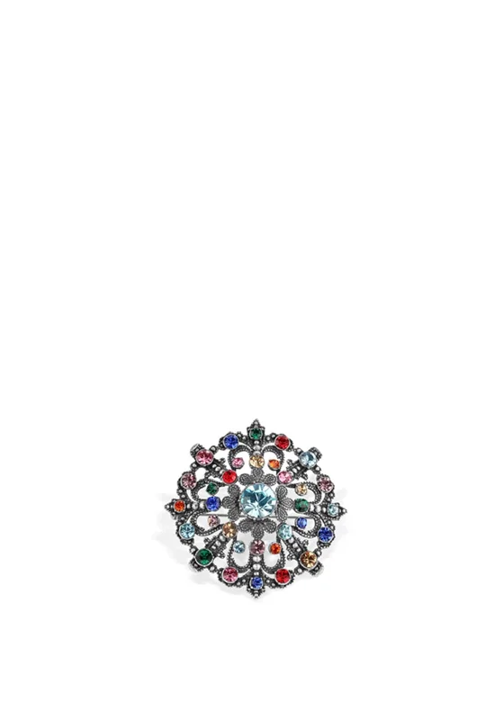 Newbridge Vintage Brooch with Multi-Coloured Stone Settings, Multi-Coloured